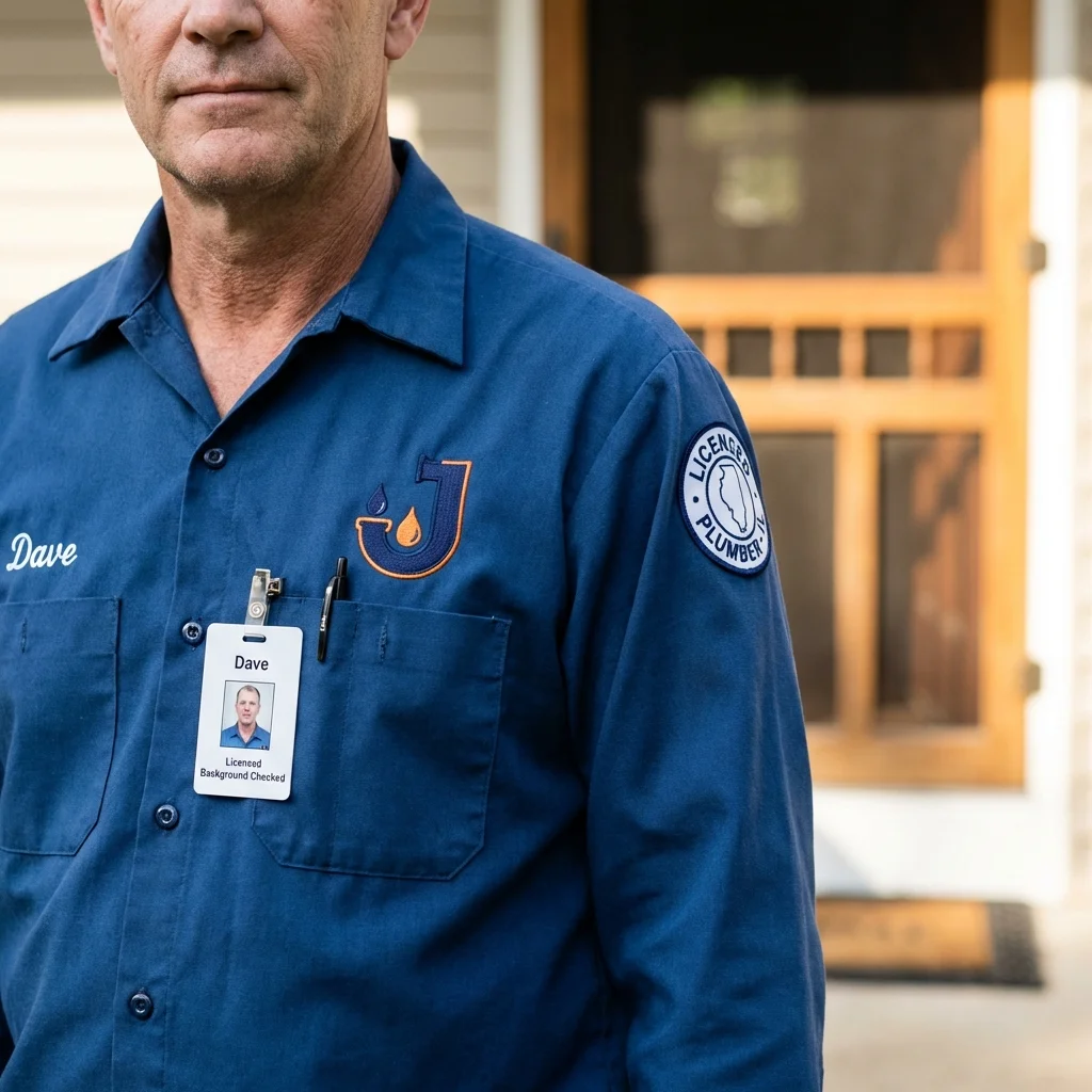 Licensed plumber showing ID badge in Inglewood, CA