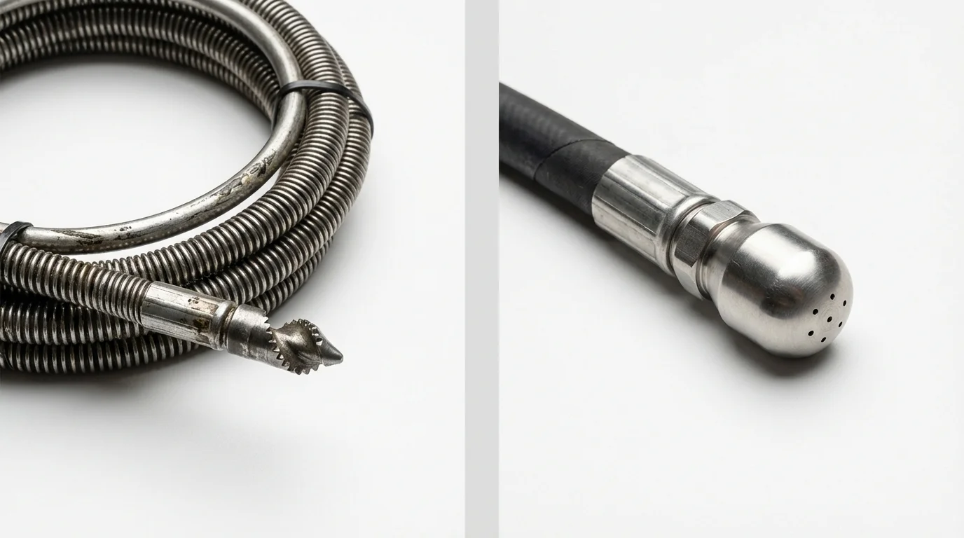 Drain snake cable and hydro jetting nozzle used for drain cleaning in Inglewood, CA