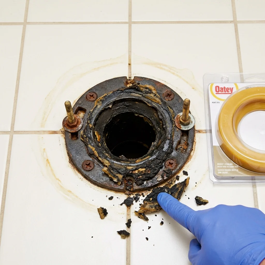 Failed wax ring showing water seepage at the base of a toilet in a Inglewood, CA home